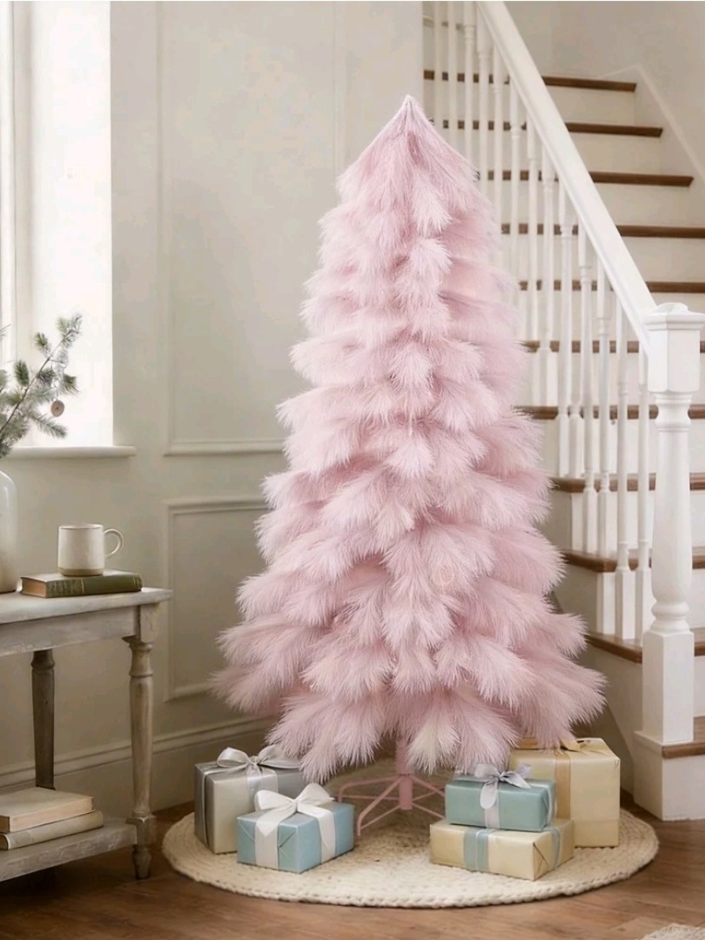 Pink Artificial Feather Pampas Christmas Tree - Holiday Time Décor 6ft  Viral